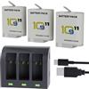 F1TP Confezione da 3 batterie Hero 12/11/10/9 da 2000 mAh e caricabatterie USB a 3 canali compatibile con Go pro Hero 12 11 10 9 nero