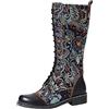 Generisch Stivali stringati da donna, da combattimento vintage, in pelle, con fiori, da equitazione, da donna, sopra il ginocchio, per autunno e inverno, Nero , 42 EU