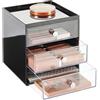 mDesign Organizer per trucchi, con 3 cassetti, ideale per accessori e cosmetici, colore: nero/trasparente