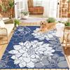 Garvee Tappeto Da Esterno in Plastica Intrecciata 320gsm Floreale - Impermeabile Reversibile, Resistente Ai Raggi UV, Portatile Da Campeggio, Lavabile Con Tubo, Per Terrazza e Balcone,Blu Scuro e Bian
