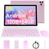 Vyrolinia Tablet Android 15, 10 pollici 12 GB RAM+64 GB ROM/2 TB tablet espandibile, 1280 * 800 HD touch screen, 5G WiFi6 BT 5.0, tablet 2 in 1 con custodia per tastiera mouse stilo rosa