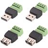 Harrisen 4 adattatori USB con morsetto a vite, USB 2.0 tipo A maschio femmina a 4 poli, adattatore terminale USB portatile, convertitore 300 V 8 A