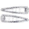 Righe e Pois - Coppia di fermagli per capelli - mollette per capelli clic clac in metallo gommato con glitter - 2 pezzi - 7 CM (Argento)
