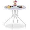 Relaxdays Tavolo Rotondo da Giardino, Tavolino da Balcone HLP: 74 x 80 cm, Arredo Esterno Effetto Legno, Bianco