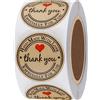 Hybsk, etichette adesive rotonde, 3,8 cm, in carta kraft, con frase in inglese "Thank You Hand Made With Love" e cuore rosso. 500 etichette adesive totali per rotolo