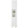 eSituro Mobile da Bagno Alto, Mobile da Bagno con Scomparti Aperti con 2 Ante, Ripiano Regolabile, Gambe in Metallo Dorato, Bianco, 30x28x180 cm