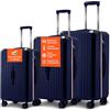 Avilia Set 3 Valigie Trolley (56/66/76 cm) in ABS - Trolley con 4 Doppie Ruote a 360°, Sacca a Rete Interna, Elastico Ferma Indumenti, Cerniera Sicura - Valigie Leggere, Resistenti e Blu