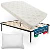 DOLCI SOGNI Letto una Piazza e Mezza con Materasso 120X190 Alto 14 cm, Set Rete e Materasso una Piazza e Mezza 100% Made in Italy, Rete a Doghe in Legno con Struttura Letto 120x190, Cuscino Incluso