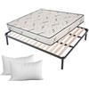 EVERGREENWEB MATERASSI & BEDS EVERGREENWEB Kit Rete e Materasso Matrimoniale 150x200 Aloe Vera Alto 20 cm con Coppia Cuscini Memory Foam Gratis Set Letto Materasso Effetto Massaggiante e Rete a Doghe Legno Ortopedica Offerta