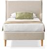 EVERGREENWEB MATERASSI & BEDS EVERGREENWEB Letto Singolo in doghe in legno con Testata e rivestimento in tessuto Beige | facile da montare |Adatto per materasso cm 90x200 | Letto di Design |Mod. Parigi