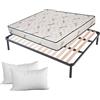 EVERGREENWEB MATERASSI & BEDS EVERGREENWEB Kit Rete e Materasso Matrimoniale 140x200 Aloe Vera Alto 20 cm con Coppia Cuscini Memory Foam Gratis Set Letto Materasso Effetto Massaggiante e Rete a Doghe Legno Ortopedica Offerta