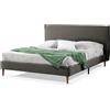EVERGREENWEB MATERASSI & BEDS EVERGREENWEB - Letto Matrimoniale con Materasso 160x200 alto 20cm in Waterfoam Flex, Base Letto 12 Doghe in Legno + 2 Cuscini in Fiocco Memory Foam GRATIS Elegante Testata Rivestimento Tessuto Tortora