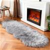 linmopm Tappeto super morbido e soffice in finta pelliccia di pecora, per camera da letto, pavimento, divano, soggiorno, runner ad alta densità, tappeto in peluche per divano, comodino (grigio, 0,6 x
