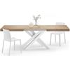 Mobili Fiver, Tavolo Allungabile Emma 160(240) x90 cm, Rovere Naturale con Gambe Incrociate Bianche, per 6-10 persone, Tavolo Cucina, Soggiorno, Made in Italy