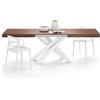 Mobili Fiver, Tavolo Allungabile Emma 160(240) x90 cm, Noce Canaletto con Gambe Incrociate Bianche, per 6-10 persone, Tavolo Cucina, Soggiorno, Made in Italy