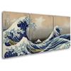 Giallobus - Quadri Grande Formato XXL - Hokusai - Artisti Famosi - La Grande Onda di Kanagawa - Tela Canvas - 218x100cm | 3pcs. x 70x100cm - Pronto da Appendere - Quadri Moderni per la casa