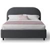EVERGREENWEB MATERASSI & BEDS EVERGREENWEB Letto Matrimoniale con CONTENITORE Salvaspazio 160x190cm, Testiera Stondata in Tessuto Grigio Scuro Imbottita, Struttura RINFORZATA Facile e Veloce da Montare, Rete a Doghe in Legno CADIZ