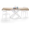 Mobili Fiver, Tavolo Allungabile Emma 140(220) x90 cm, Quercia con Gambe Incrociate Bianche, per 6-10 persone, Tavolo Cucina, Soggiorno, Made in Italy