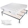 EVERGREENWEB MATERASSI & BEDS EVERGREENWEB Kit Rete e Materasso Matrimoniale 180x200 Alto 20 cm con 2 Cuscini Memory Foam Gratis, Set Letto Materasso Effetto MASSAGGIANTE e Rete Matrimoniale a Doghe in Legno Ortopedica, Offerta
