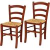 VIRSUS Set 2 Sedie Paesana in Legno con Seduta in Paglia, Misura 43x42x86 cm, Sedia Tradizionale Robusta, per Casa, Cucina, Agriturismo, Ristorante, Made in Italy (Noce Scuro)
