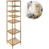 Avilia Scaffale a Colonna con 6 Mensole per Bagno - Mobile Portaoggetti con 6 Ripiani per Camera e Salotto, in Bambù, 35x32x145cm