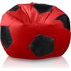 Bepouf - Poltrona a Sacco Pallone Calcio in Ecopelle con Imbottitura in Palline di Polistirolo, Poltrona a Sacco adatta per Camera e Salotto - Dimensione Piccola 55x35, Colore Rosso e Nero