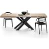 Mobili Fiver, Tavolo Allungabile Emma 160(240) x90 cm, Quercia con Gambe Incrociate Nere, per 6-10 persone, Tavolo Cucina, Soggiorno, Made in Italy