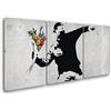 Giallobus - Quadri Grande Formato XXL - Banksy - Street Art - Lanciatore di Fiori - Tela Canvas - 218x100cm | 3pcs. x 70x100cm - Pronto da Appendere - Quadri Moderni per la casa