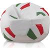 Bepouf - Poltrona a Sacco Pallone Calcio in Ecopelle con Imbottitura in Palline di Polistirolo, Poltrona a Sacco adatta per Camera e Salotto - Dimensione Grande 90x55, Colore Italia