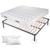 EVERGREENWEB MATERASSI & BEDS EVERGREENWEB - Kit Rete e Materasso Alto 20 cm con Cuscino Memory Foam GRATIS, Materasso Waterfoam Ortopedico, RETI Doghe in Legno, Base Letto da Incasso, Rinforzata 4 Piedi Smontabili - 160x210 cm