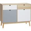 HOMCOM Mobiletto Multiuso Stile Nordico, Armadietto Due Ante con Cassetti per Cucina e Ingresso, 100x40x79.5cm, Multicolore