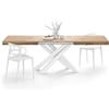 Mobili Fiver, Tavolo Allungabile Emma 160(240) x90 cm, Rovere Rustico con Gambe Incrociate Bianche, per 6-10 persone, Tavolo Cucina, Soggiorno, Made in Italy
