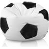 Bepouf - Poltrona a Sacco Pallone Calcio in Ecopelle con Imbottitura in Palline di Polistirolo, Poltrona a Sacco adatta per Camera e Salotto - Dimensione Grande 90x55, Colore Bianco e Nero