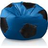 Bepouf - Poltrona a Sacco Pallone Calcio in Ecopelle con Imbottitura in Palline di Polistirolo, Poltrona a Sacco adatta per Camera e Salotto - Dimensione Grande 90x55, Colore Blu e Nero