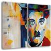 Giallobus - Quadri Grande Formato XXL - Pop Art - Charlie Chaplin - Tela Canvas - 144x100cm | 2pcs. x 70x100cm - Pronto da Appendere - Quadri Moderni per la casa