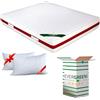 EVERGREENWEB MATERASSI & BEDS EVERGREENWEB - Materasso Matrimoniale 160x195 in Memory Foam Alto 22 cm con Coppia Cuscini Cervicale INCLUSI, Lastra Massaggiante Ortopedico, Rivestimento Anallergico Bianco SFODERABILE x Reti e Letti