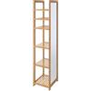 Avilia Scaffale a Colonna con Specchio per Bagno - Scaffale con 5 Mensole e Specchio per Camera, in Bambù, 35x35x168cm, Beige