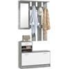 HOMCOM Set Mobili Ingresso Moderno con Scarpiera e Specchio, Appendiabiti da Ingresso con 6 Ganci, 2 Ripiani Regolabili e Cassetti in Legno per Corridoio, Bianco e Grigio Chiaro
