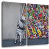Giallobus - Quadri Grande Formato XXL - Banksy - Street Art - Bambino Apre Il sipario - Tela Canvas - 144x100cm | 2pcs. x 70x100cm - Pronto da Appendere - Quadri Moderni per la casa