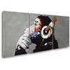 Giallobus - Quadri Grande Formato XXL - Banksy - Street Art - Dj Monkey - Tela Canvas - 308x140cm | 3pcs. x 100x140cm - Pronto da Appendere - Quadri Moderni per la casa