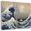 Giallobus - Quadri Grande Formato XXL - Hokusai - Artisti Famosi - La Grande Onda di Kanagawa - Tela Canvas - 204x140cm | 2pcs. x 100x140cm - Pronto da Appendere - Quadri Moderni per la casa
