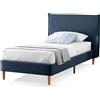 EVERGREENWEB MATERASSI & BEDS EVERGREENWEB - Letto Singolo con Materasso 80x200 alto 20 cm in Waterfoam Flex, Base Letto 12 Doghe in Legno + Cuscino in Fiocco Memory Foam GRATIS Elegante Testata Rivestimento in Tessuto color Blu