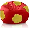 Bepouf - Poltrona a Sacco Pallone Calcio in Ecopelle con Imbottitura in Palline di Polistirolo, Poltrona a Sacco adatta per Camera e Salotto - Dimensione Grande 90x55, Colore Rosso e Giallo