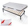 EVERGREENWEB MATERASSI & BEDS Evergreenweb - Kit Rete e Materasso Singolo 90 x 200 Alto 20 cm con CUSCINO Memory INCLUSO, Set Letto Materasso a MOLLE in ACCIAIO e Water Foam EXTRA COMFORT + Rete Singola a Doghe in Legno ORTOPEDICA