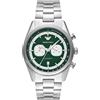 Emporio Armani Orologio per uomo, Movimento cronografo al quarzo a 2 quadranti secondari e cassa da 42 mm con cinturino in acciaio, 42 mm, Verde e argento