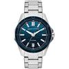 Armani Exchange Orologio per uomo, Movimento al quarzo con data a tre lancette e cassa da 44 mm con cinturino in acciaio o silicone, Tono argento e blu acqua