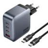 Vention Caricabatterie 3X Usb-C, 1X Usb-A, (100W/100W/30W/30W) (Grigio) con cavo Usb-C a Usb-C (1M) (Nero)