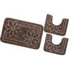 emmevi Tappeto Bagno Parure Fiori Morbido Antiscivolo Assorbente Lavabile MOD.Moorea 6 Set 3 Pezzi Marrone
