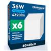 Eurocali 6 Pannelli LED 60x60 36W Quadrati Incasso e Superficie 4320 Lumen Driver Integrato - Luce Fredda 6500K - Plafoniera da Ufficio Alta Luminosità 120 lm/W Lampada da Soffitto per Controsoffitti Modulari