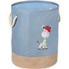 WENKO Cesto per biancheria Kids Gerry blu, sacco per biancheria rotondo per bambini grigio-blu moderno con giraffe stampate e due manici di cotone, scomparto con 63 litri di capienza, Ø 40 x 50 cm